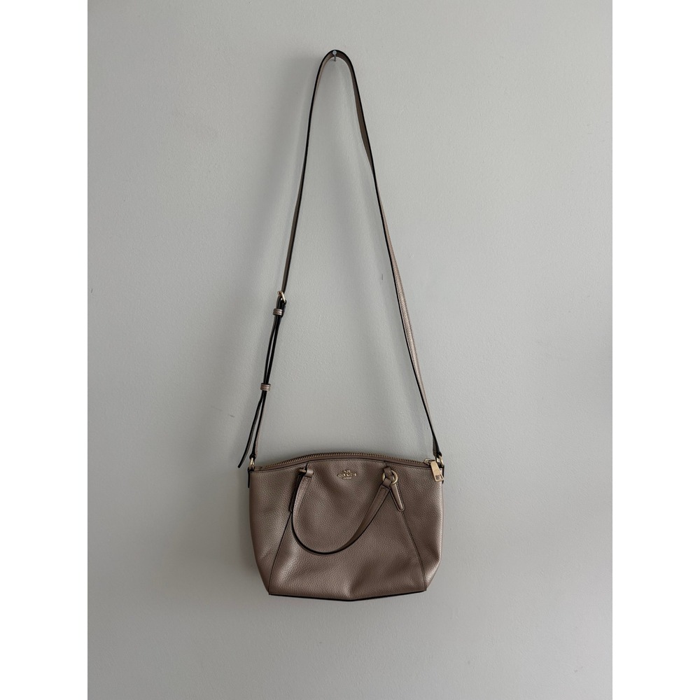 Coach Kelsey Metallic Taupe Pebble Leather Satchel Crossbody Bag F22316
